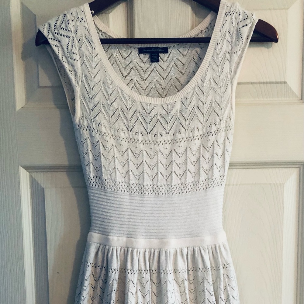 American Eagle Outfitters white with silver knit dress. Size 0-2